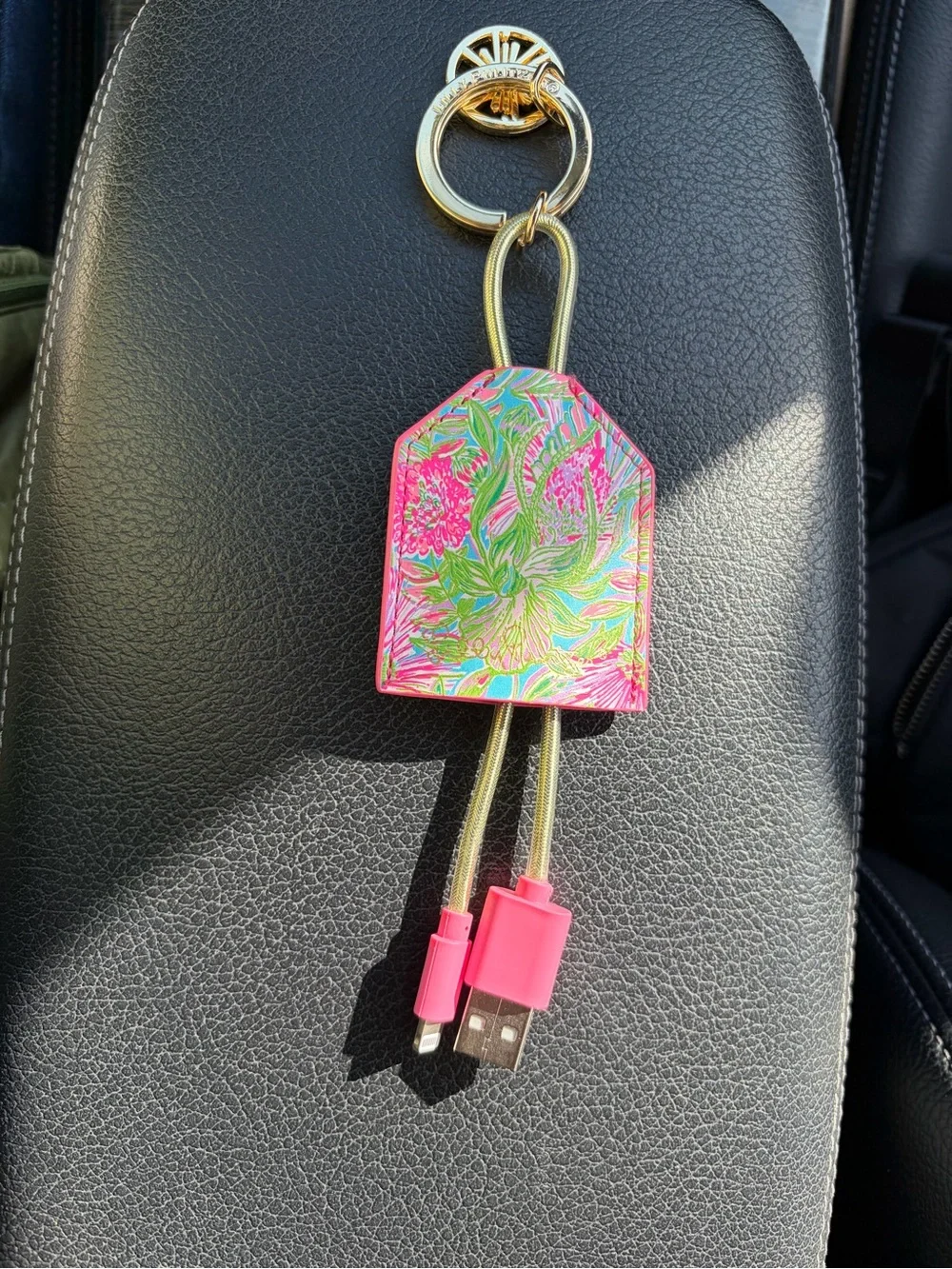 Pink Floral Keychain Charging Cable - Compatible Cell Phone Accessory
